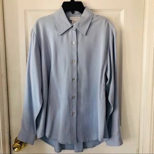 SOFT surroundings light blue pearl button 100% tencel blouse size Small petite